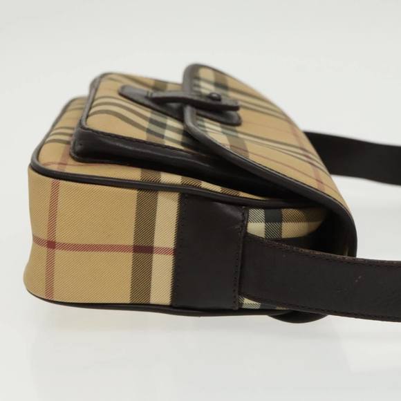 BURBERRY Nova Check Shoulder Bag PVC Silver Beige Auth 99326 - Picture 3 of 16